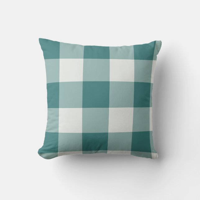 Teal Large Chequered Gingham Cushion (Front)
