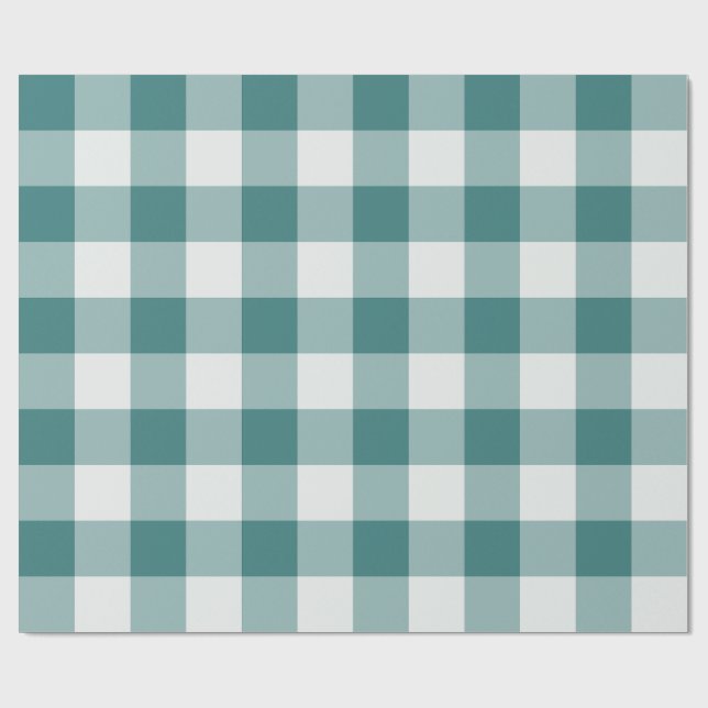 Teal Large Chequered Gingham Wrapping Paper (Flat)