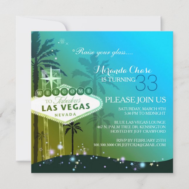 Teal Las Vegas Birthday Party Invitation (Front)