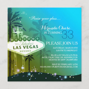 Teal Las Vegas Birthday Party Invitation