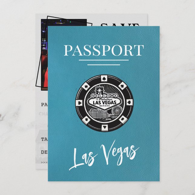Teal Las Vegas Passport Save The Date (Front/Back)