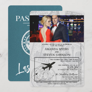 Teal Las Vegas Passport Wedding Invitation
