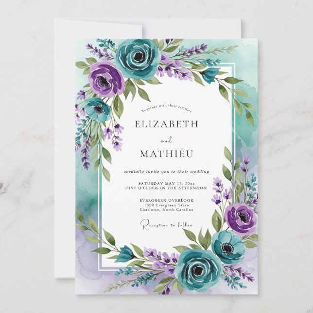Teal Lavender Captivating Spring Wedding Invitation (Front)