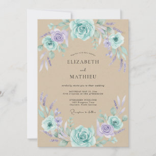 Teal Lavender Earthy Rustic Wedding Invitation