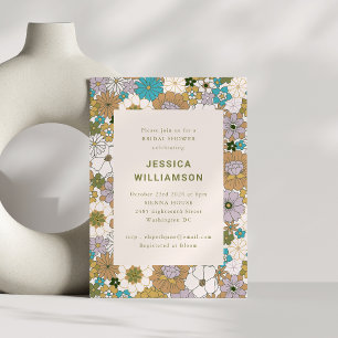 Teal Lavender Mustard Retro Floral Bridal Shower Invitation