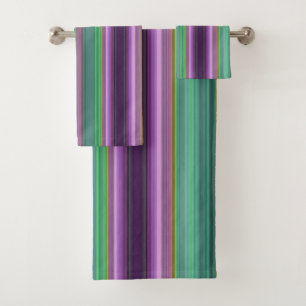 Teal Lavender Orange Purple Stripes Bath Towel Set