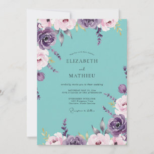Teal Lavender Petal Wedding Invitation