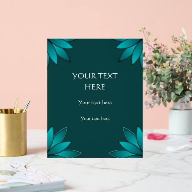 Teal Leaf Mandala Design on Dark Cyan Acrylic Sign (Wedding)
