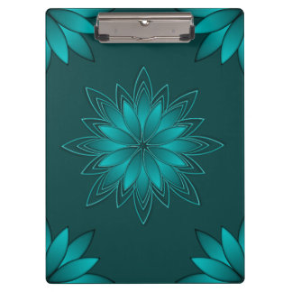 Teal Leaf Mandala Design on Dark Cyan Clipboard