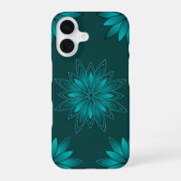 Teal Leaf Mandala Design on Dark Cyan