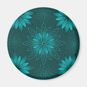 Teal Leaf Mandala Design on Dark Cyan Magnet