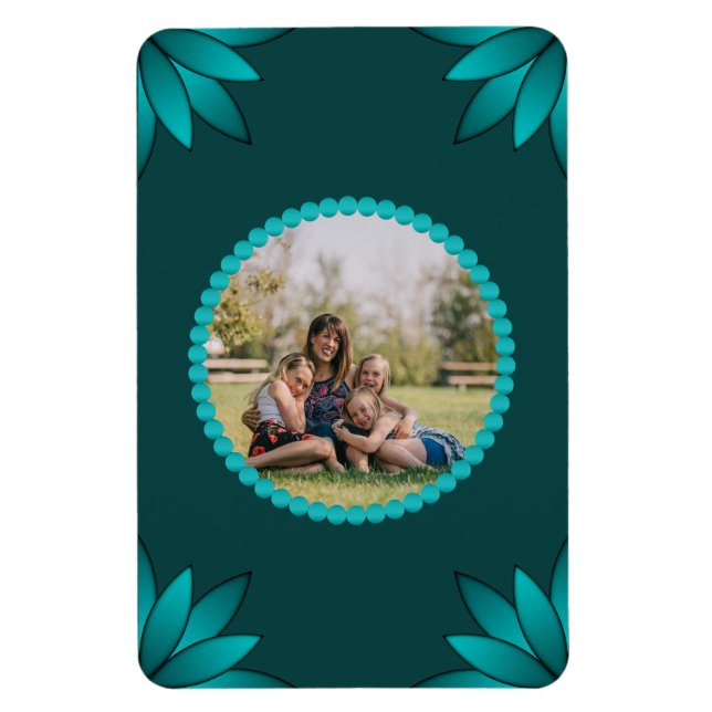 Teal Leaf Mandala Design on Dark Cyan Magnet (Vertical)