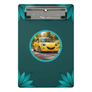 Teal Leaf Mandala Design on Dark Cyan Mini Clipboard