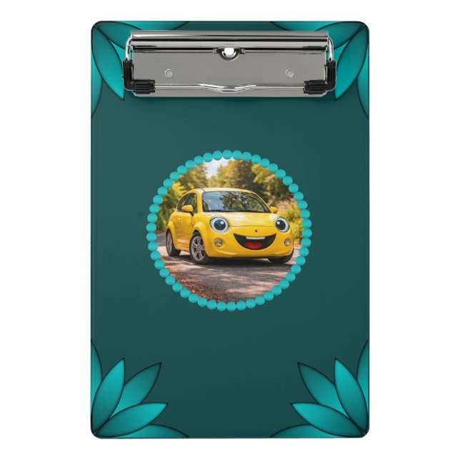 Teal Leaf Mandala Design on Dark Cyan Mini Clipboard (Front)