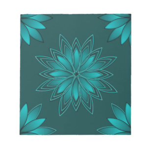 Teal Leaf Mandala Design on Dark Cyan Notepad