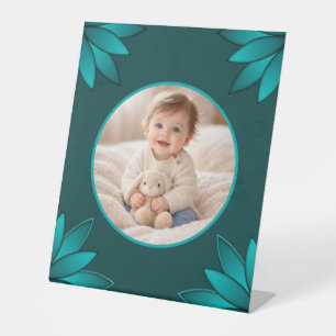 Teal Leaf Mandala Design on Dark Cyan Pedestal Sign