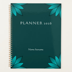 Teal Leaf Mandala Design on Dark Cyan Planner