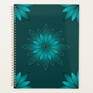 Teal Leaf Mandala Design on Dark Cyan Planner