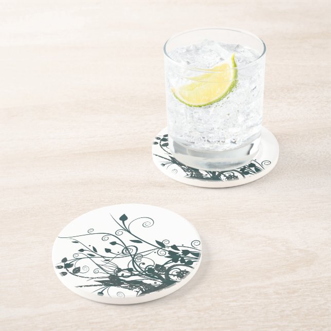 Teal Leaf Swirls Coaster (Side)