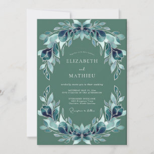 Teal Leafy Wedding Invitation