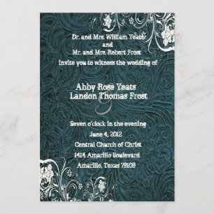 Teal Leather and White Lace Wedding Invitation