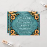 Teal Leather Tooled & Sunflowers Save the Date