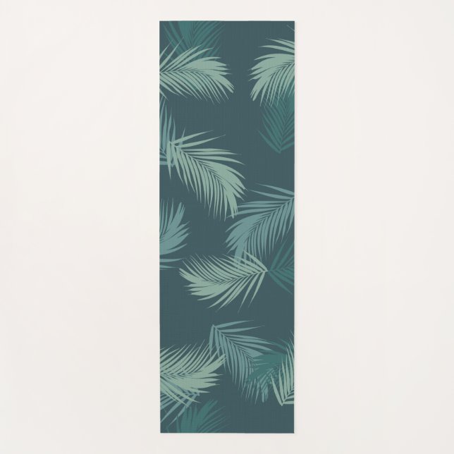 Teal Leaves Camouflage Pattern Yoga Mat (Front)