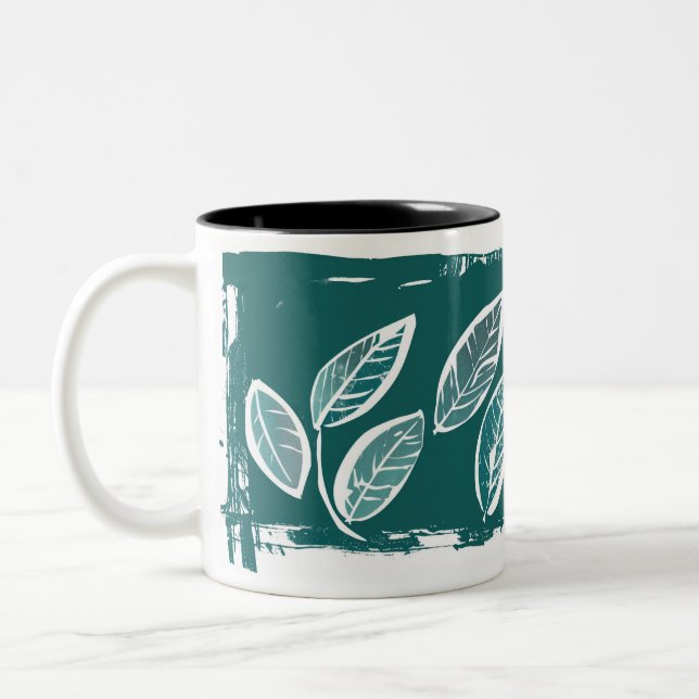Teal Leaves Two-Tone Mug (Left)