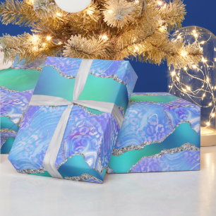 Teal Leopard Agate Glam Abstract Stone Pattern Wrapping Paper