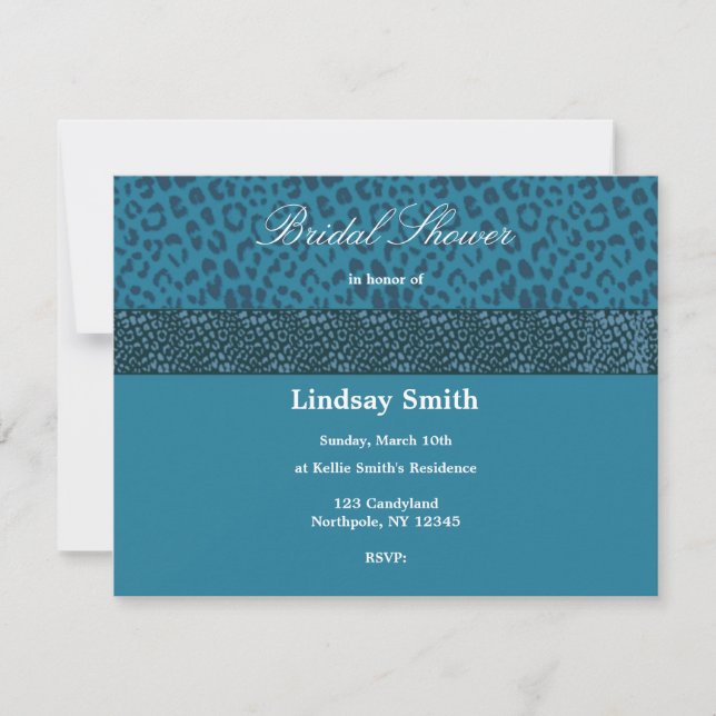 Teal Leopard Pattern Bridal Shower Invitation (Front)