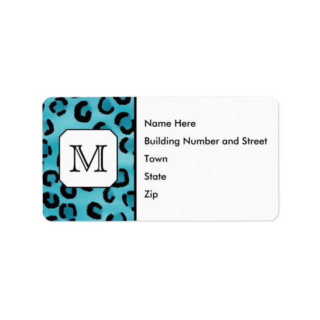 Teal Leopard Print, Custom Monogram. Label (Front)