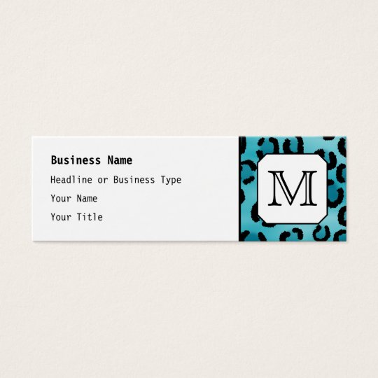 Teal Leopard Print, Custom Monogram. Mini Business Card