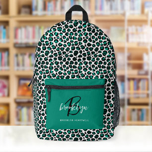 Teal Leopard Print Monogram Name Back to School Printed Backpack