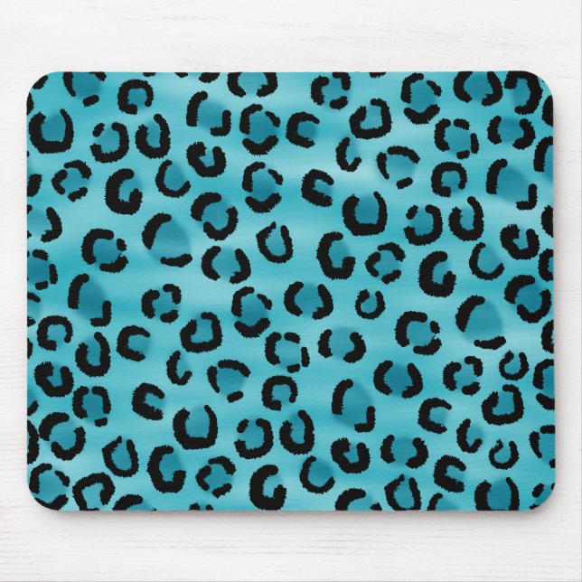 Teal Leopard Print Pattern. Mouse Mat (Front)