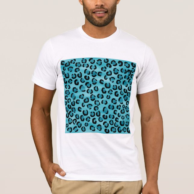 Teal Leopard Print Pattern. T-Shirt (Front)