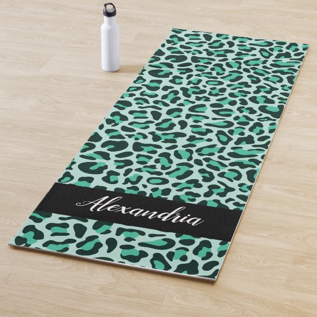 Teal Leopard Print Personalised Pilates Yoga Mat (In Situ)