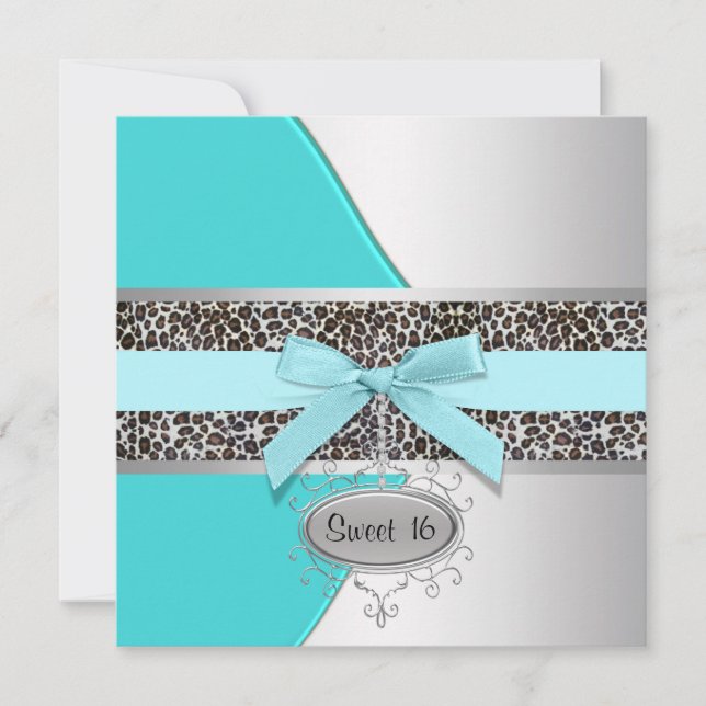 Teal Leopard Sweet 16 Birthday Party Invitation (Front)