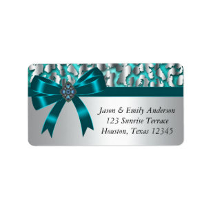 Teal Leopard Teal Bow Return Address Labels