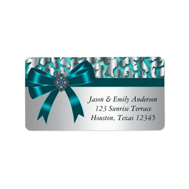 Teal Leopard Teal Bow Return Address Labels (Front)