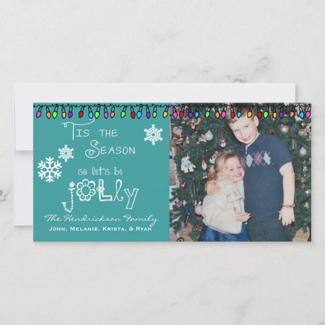 Teal Let's Be Jolly Christmas Holiday Photo Card (Front)