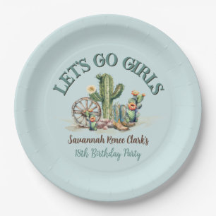 Teal Lets Go Girls Cowgirl Theme Birthday Party Paper Plate
