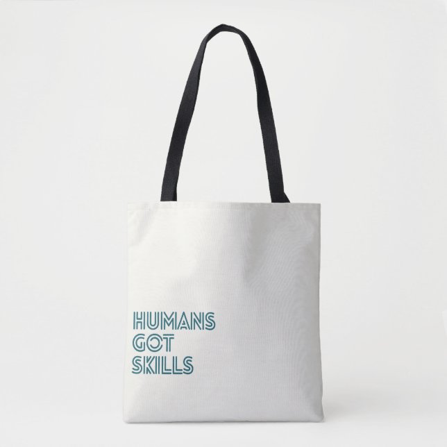 Teal Letters Humans Got Skills Tote Bag (Front)