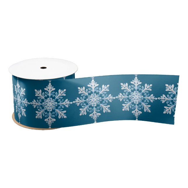 Teal Light Blue White Snowflake Christmas Satin Ribbon (Spool)