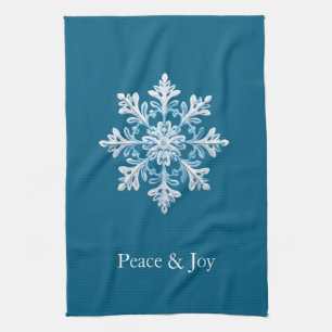 Teal Light Blue White Snowflake Christmas Tea Towel