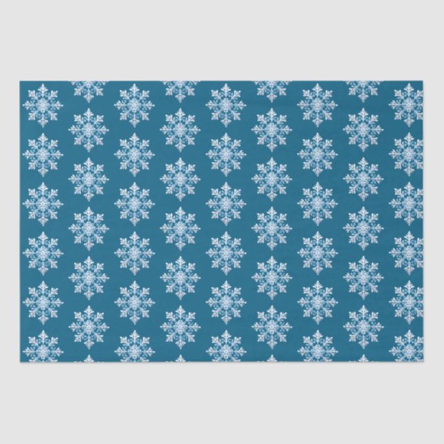 Teal Light Blue White Snowflake Christmas Tissue Paper (Front)