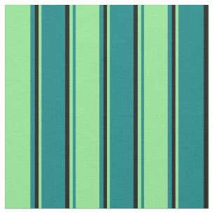 Teal, Light Green, and Black Stripes Fabric