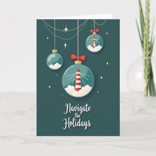 Teal Lighthouse Christmas Card