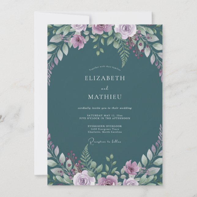 Teal Lilac Blossom Wedding Invitation (Front)