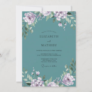 Teal Lilac Leaf Wedding Invitation