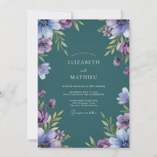Teal Lilac Wildflower Wedding Invitation